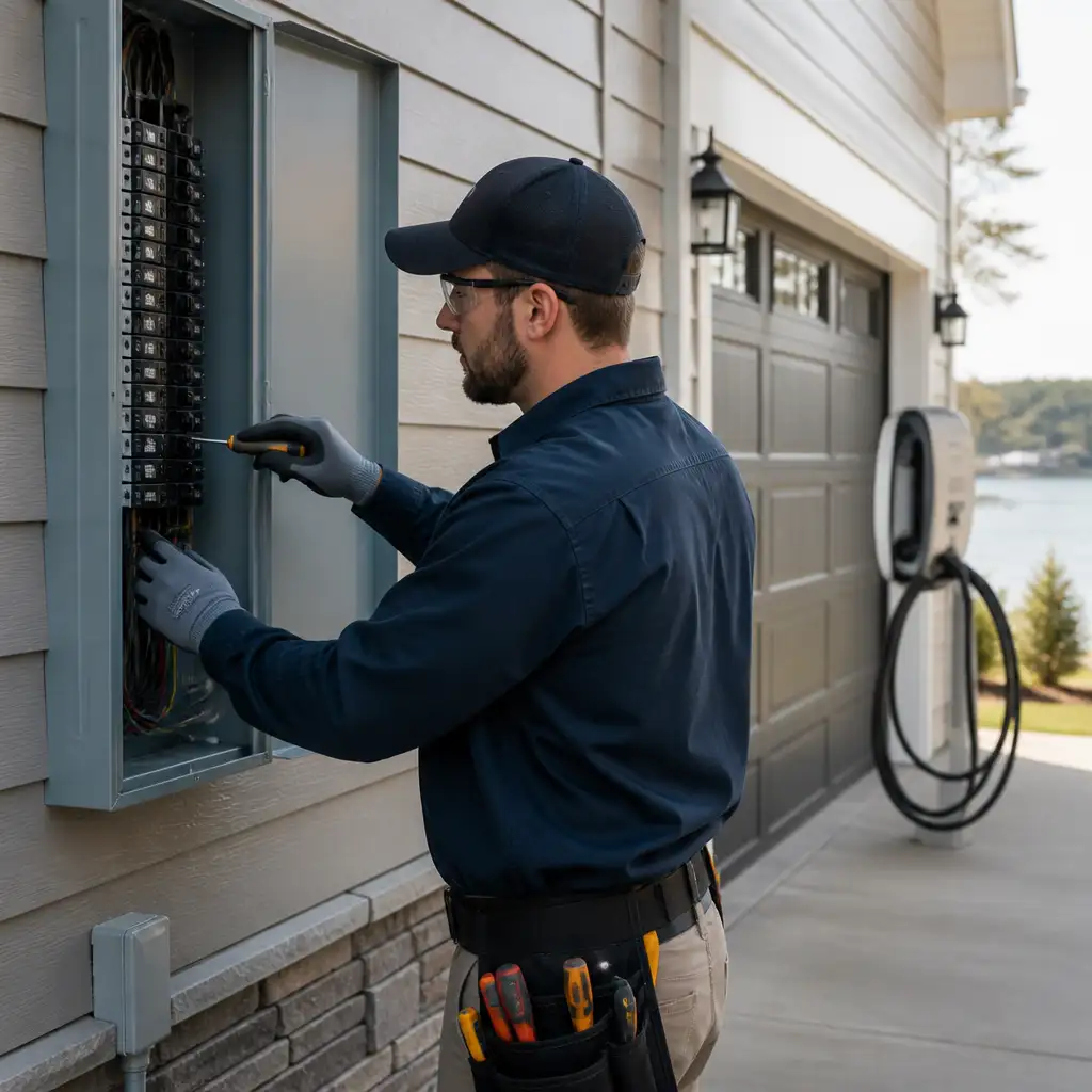 Electrician at electric panel