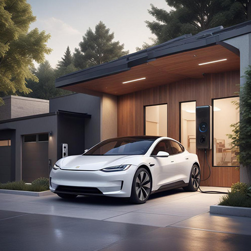 Modern home with an electric car charging at a home