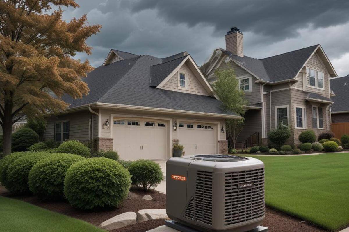 Home with backup generator under stormy skies