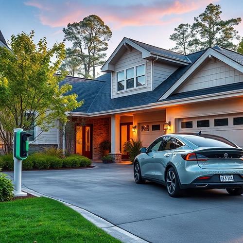 Electric car charging outside suburban home