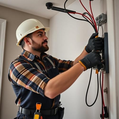 Electrician inspecting home wiring system