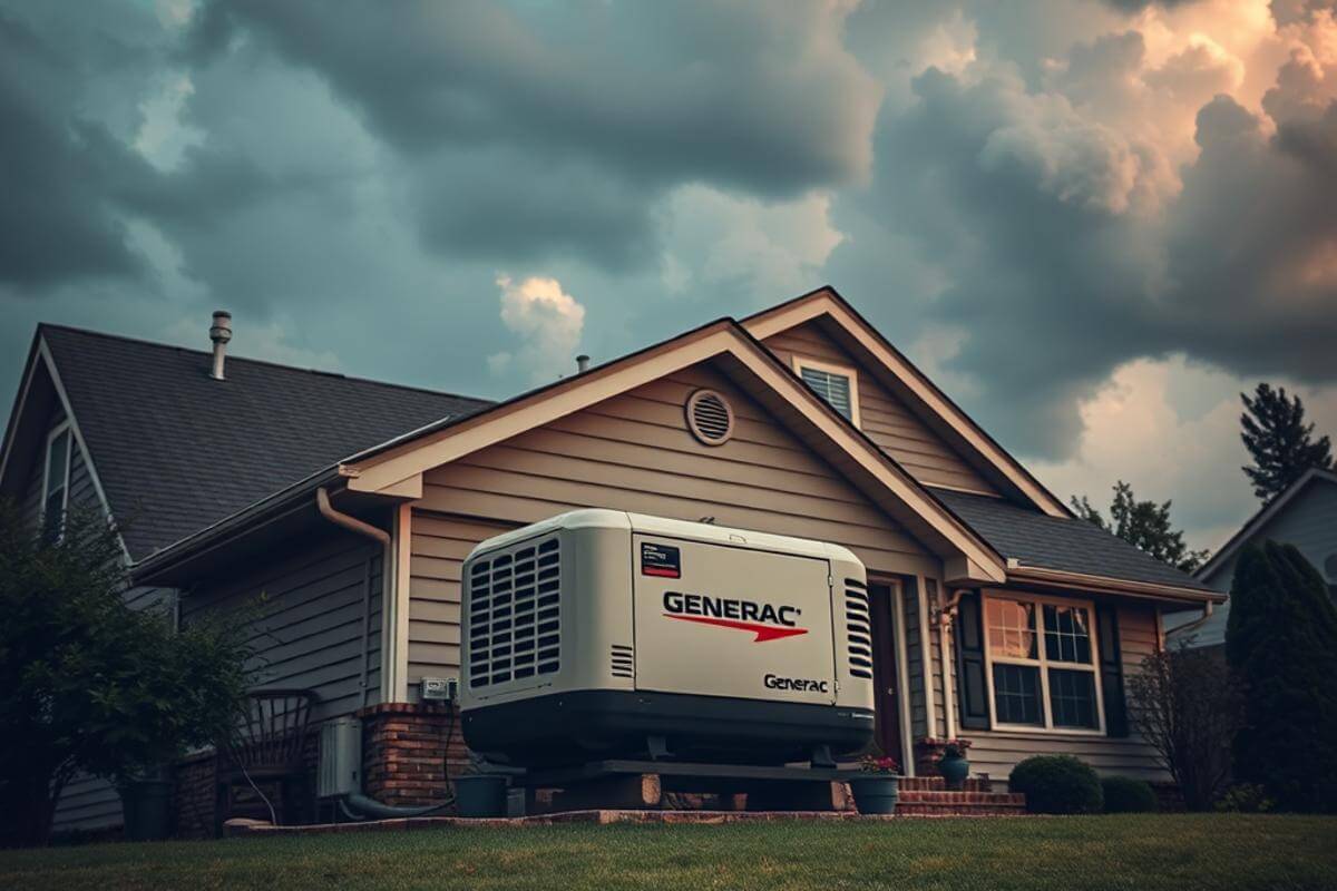 Generac backup generator during stormy weather
