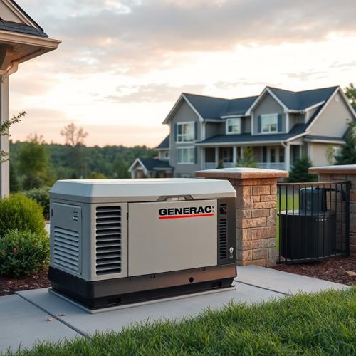 Generac generator beside modern home exterior