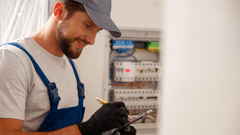 electrician working in home fixing issues