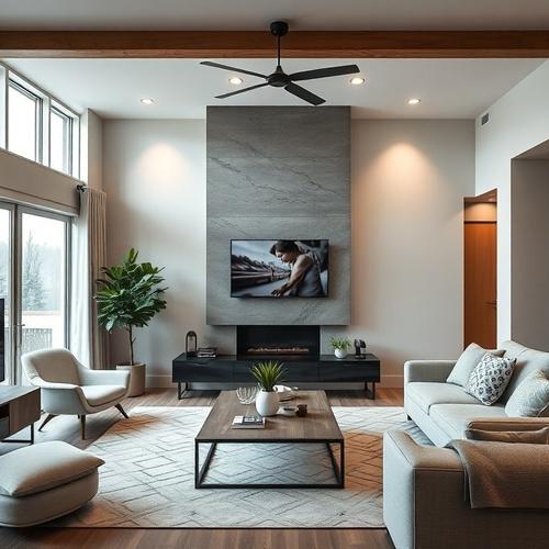 Modern living room with smart home technology